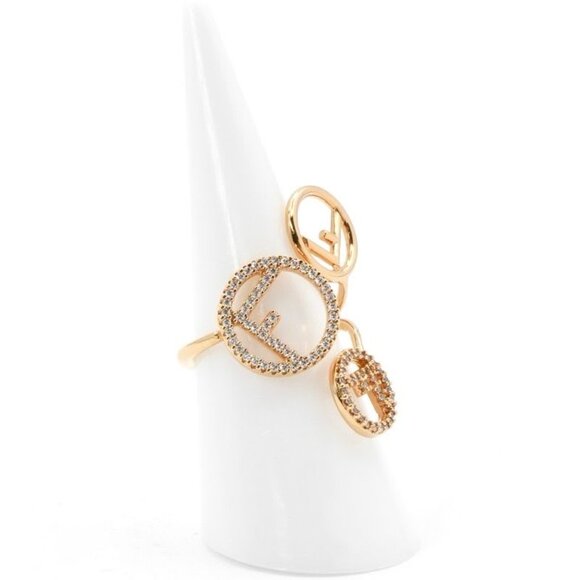 Fendi F's Ring Gold Rhinestone Logo - Picture 7 of 9